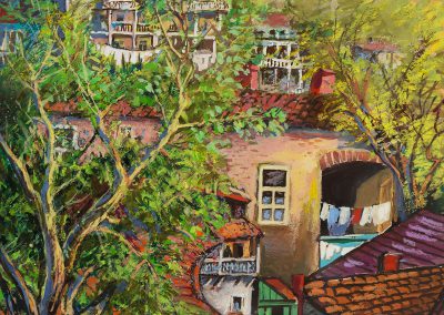 "The corner of Old Tbilisi” gouache on cardboard, 40,5X30,5cm. 1970 <br><a href="https://www.baiagallery.ge/en/contact/">Price Under Request</a>