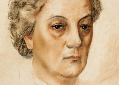 “Portrait of Elene Akhvlediani” sanguine on paper, 45X35cm. 1950
