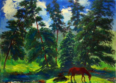 “Grazing horse” tempera on canvas, 74X92cm. 1961 <br><a href="https://www.baiagallery.ge/en/contact/">Price Under Request</a>